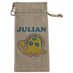 Dinosaur Print Large Burlap Gift Bag - Front (Personalized)