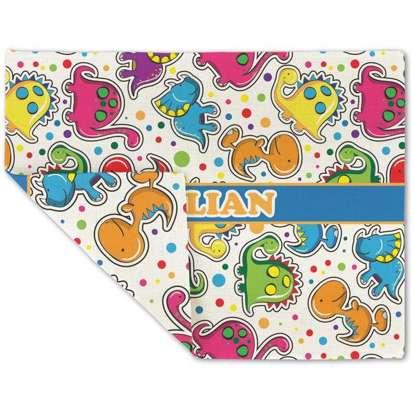 Custom Dinosaur Print Double-Sided Linen Placemat - Single w/ Name or Text