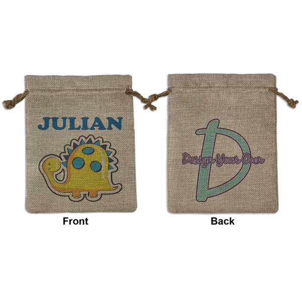 Custom Dinosaur Print Medium Burlap Gift Bag - Front & Back (Personalized)