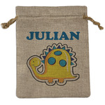 Dinosaur Print Medium Burlap Gift Bag - Front (Personalized)