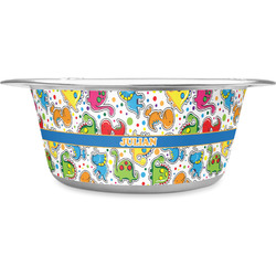 Dinosaur Print Stainless Steel Dog Bowl - Small (Personalized)