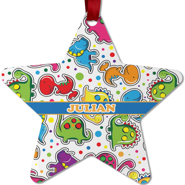 Custom Dinosaur Print Metal Star Ornament - Double Sided w/ Name or Text