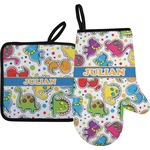 Dinosaur Print Oven Mitt & Pot Holder Set w/ Name or Text