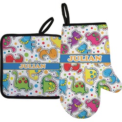 Dinosaur Print Right Oven Mitt & Pot Holder Set w/ Name or Text