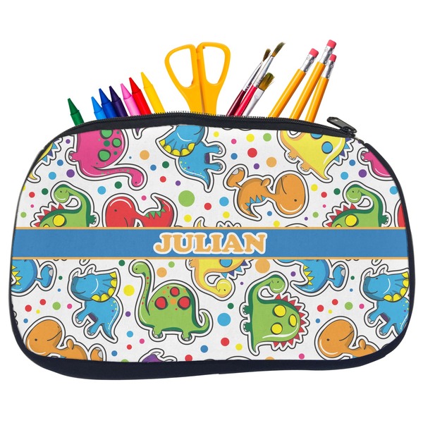 Custom Dinosaur Print Neoprene Pencil Case - Medium w/ Name or Text