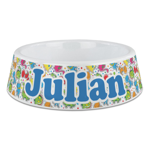 Custom Dinosaur Print Plastic Dog Bowl - Large (Personalized)