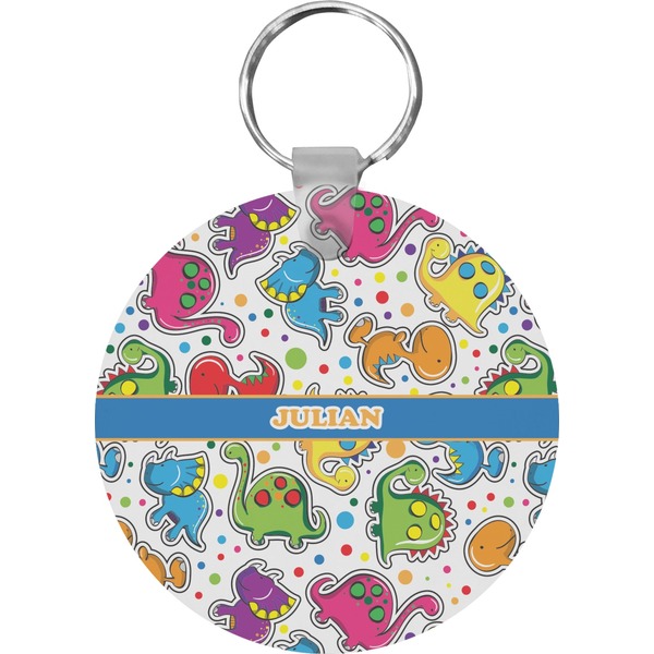 Custom Dinosaur Print Round Plastic Keychain (Personalized)