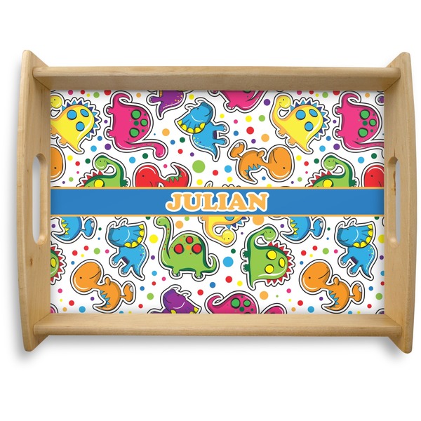 Custom Dinosaur Print Natural Wooden Tray - Large (Personalized)