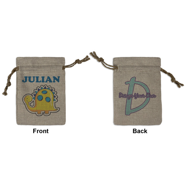 Custom Dinosaur Print Small Burlap Gift Bag - Front & Back (Personalized)