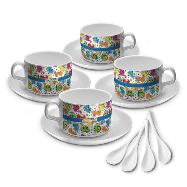 Custom Dinosaur Print Tea Cup - Set of 4 (Personalized)