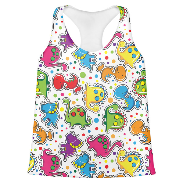 Custom Dinosaur Print Womens Racerback Tank Top - Small