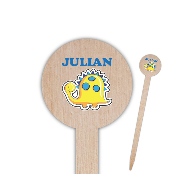 Custom Dinosaur Print 6" Round Wooden Food Picks - Double Sided (Personalized)