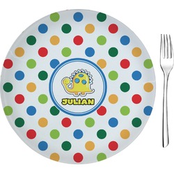 Dots & Dinosaur Glass Appetizer / Dessert Plate 8" (Personalized)