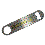 Dots & Dinosaur Bar Bottle Opener - Silver w/ Name or Text