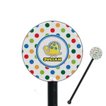 Dots & Dinosaur 5.5" Round Plastic Stir Sticks - Black - Double Sided (Personalized)