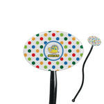 Dots & Dinosaur 7" Oval Plastic Stir Sticks - Black - Single Sided (Personalized)