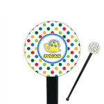 Dots & Dinosaur 7" Round Plastic Stir Sticks - Black - Single Sided (Personalized)