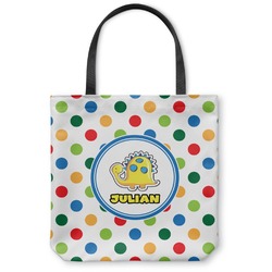 Dots & Dinosaur Canvas Tote Bag - Large - 18"x18" (Personalized)