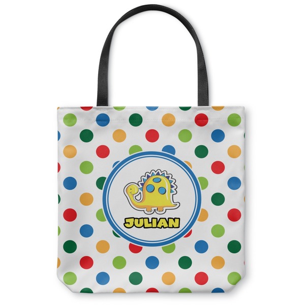 Custom Dots & Dinosaur Canvas Tote Bag - Large - 18"x18" (Personalized)