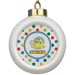 Dots & Dinosaur Ceramic Ball Ornament (Personalized)