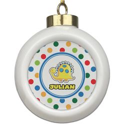 Dots & Dinosaur Ceramic Ball Ornament (Personalized)