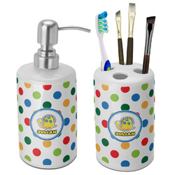 Dots & Dinosaur Ceramic Bathroom Accessories Set (Personalized)