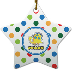 Dots & Dinosaur Star Ceramic Ornament w/ Name or Text