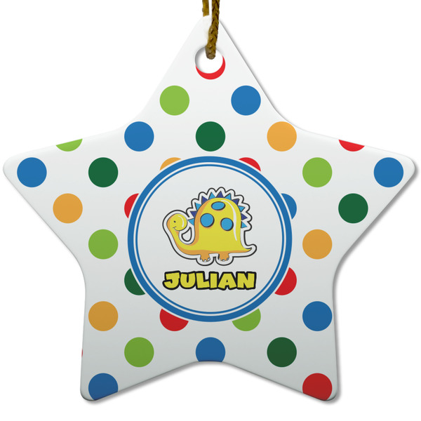 Custom Dots & Dinosaur Star Ceramic Ornament w/ Name or Text