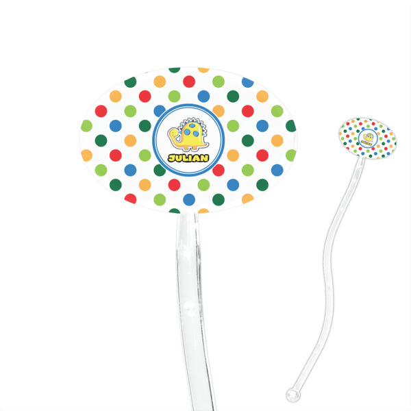 Custom Dots & Dinosaur 7" Oval Plastic Stir Sticks - Clear (Personalized)