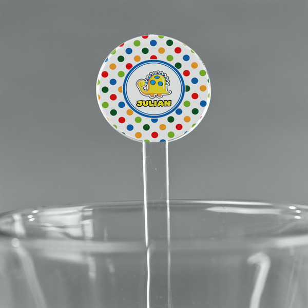 Custom Dots & Dinosaur 7" Round Plastic Stir Sticks - Clear (Personalized)