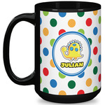 Dots & Dinosaur 15 Oz Coffee Mug - Black (Personalized)