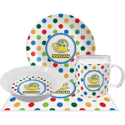 Dots & Dinosaur Dinner Set - Single 4 Pc Setting w/ Name or Text