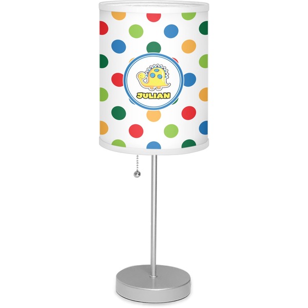 Custom Dots & Dinosaur 7" Drum Lamp with Shade Linen (Personalized)