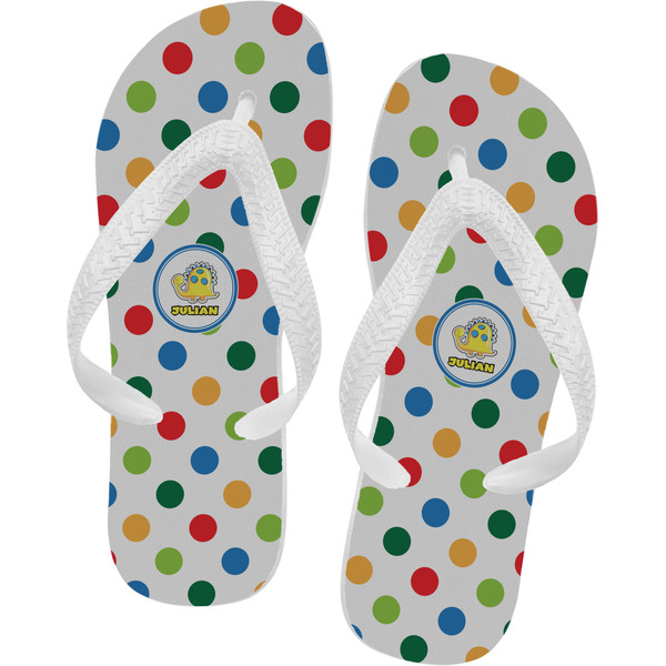 Custom Dots & Dinosaur Flip Flops - Large (Personalized)