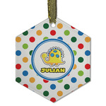 Dots & Dinosaur Flat Glass Ornament - Hexagon w/ Name or Text