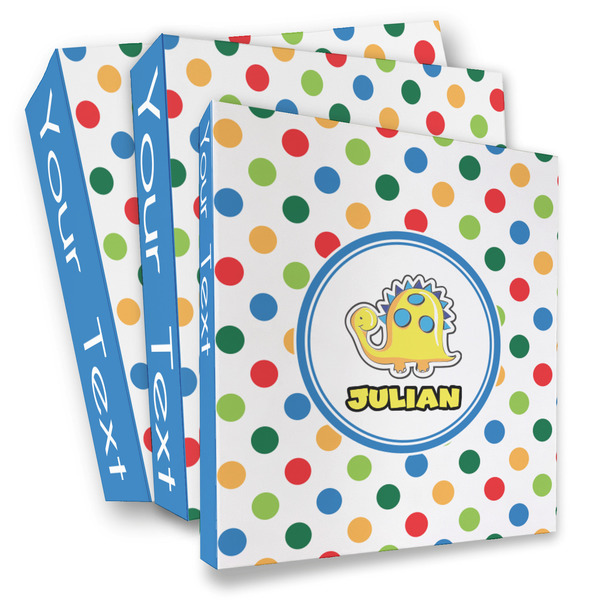 Custom Dots & Dinosaur 3 Ring Binder - Full Wrap (Personalized)