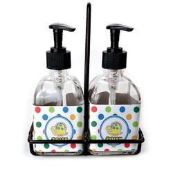 Dots & Dinosaur Glass Soap & Lotion Bottle Set (Personalized)