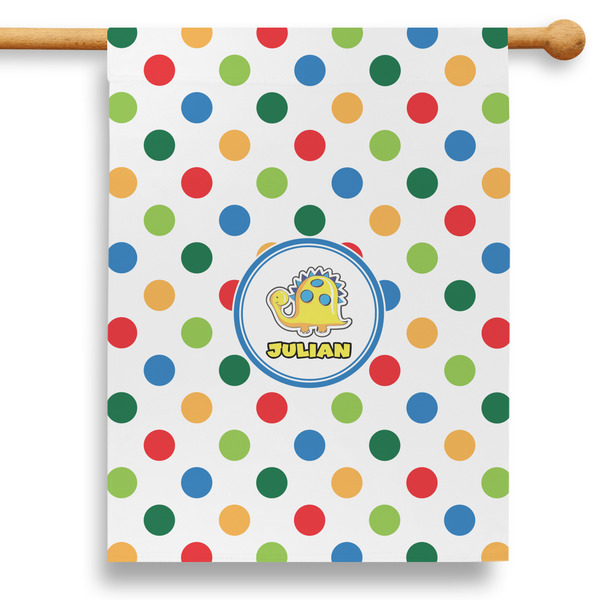 Custom Dots & Dinosaur 28" House Flag - Double Sided (Personalized)