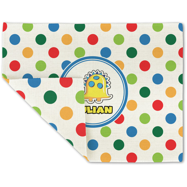 Custom Dots & Dinosaur Double-Sided Linen Placemat - Single w/ Name or Text