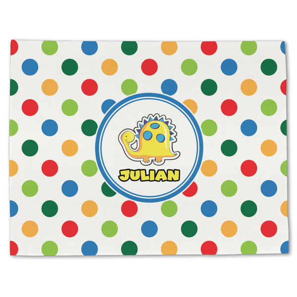 Custom Dots & Dinosaur Single-Sided Linen Placemat - Single w/ Name or Text
