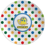 Dots & Dinosaur Melamine Plate (Personalized)