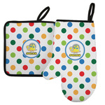 Dots & Dinosaur Left Oven Mitt & Pot Holder Set w/ Name or Text