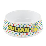 Dots & Dinosaur Plastic Dog Bowl - Small (Personalized)