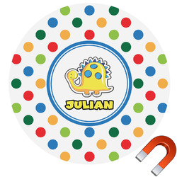Dots & Dinosaur Round Car Magnet - 6" (Personalized)