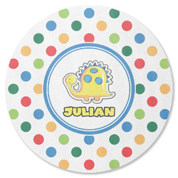 Dots & Dinosaur Round Rubber Backed Coaster (Personalized)