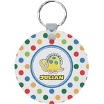 Dots & Dinosaur Round Plastic Keychain (Personalized)