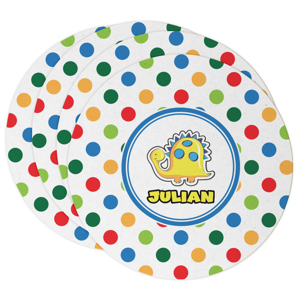 Custom Dots & Dinosaur Round Paper Coasters w/ Name or Text