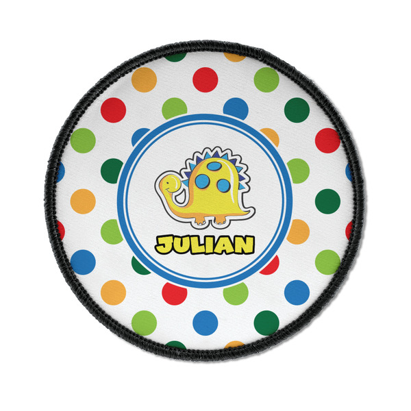 Custom Dots & Dinosaur Iron On Round Patch w/ Name or Text