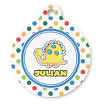 Dots & Dinosaur Round Pet ID Tag (Personalized)