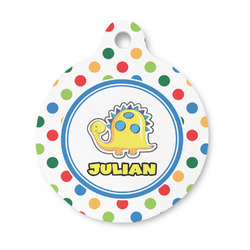 Dots & Dinosaur Round Pet ID Tag - Small (Personalized)